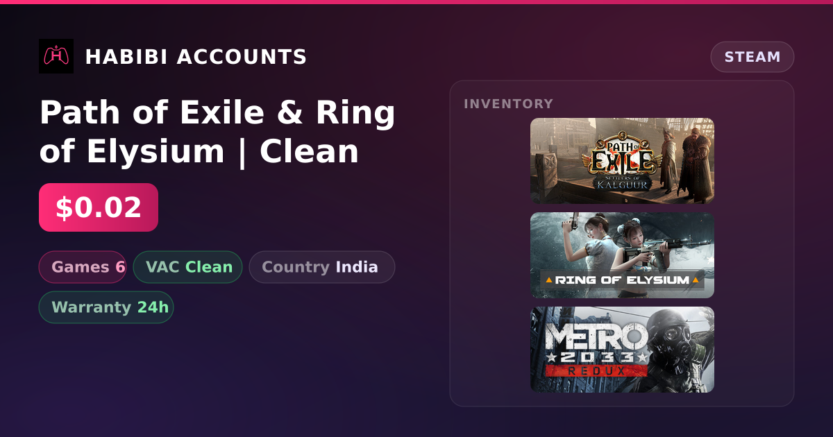 Path of Exile & Ring of Elysium | Clean — HabibiAccounts
