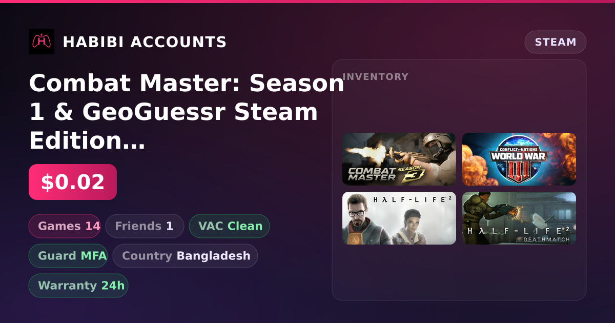 Combat Master: Season 1 & GeoGuessr Steam Edition | 14 Games | Clean — HabibiAccounts