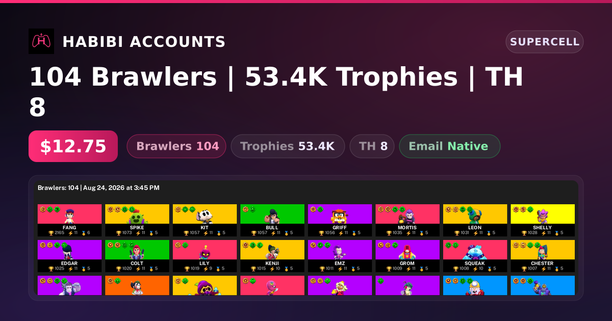 104 Brawlers | 53.4K Trophies | TH 8