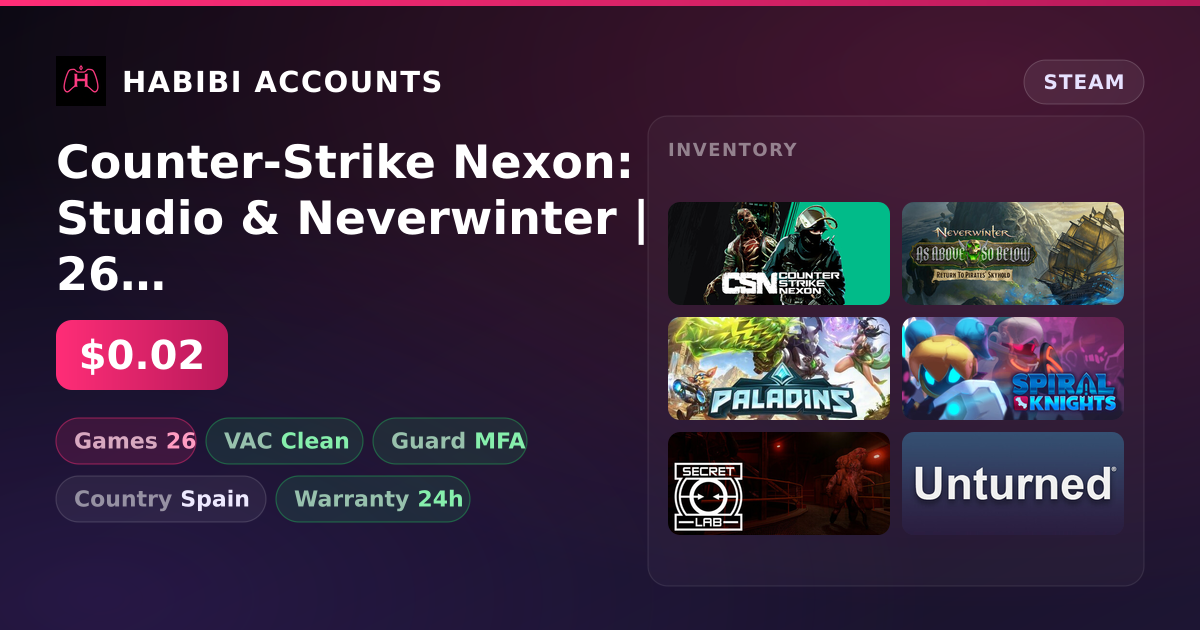 Counter-Strike Nexon: Studio & Neverwinter | 26 Games | Clean — HabibiAccounts