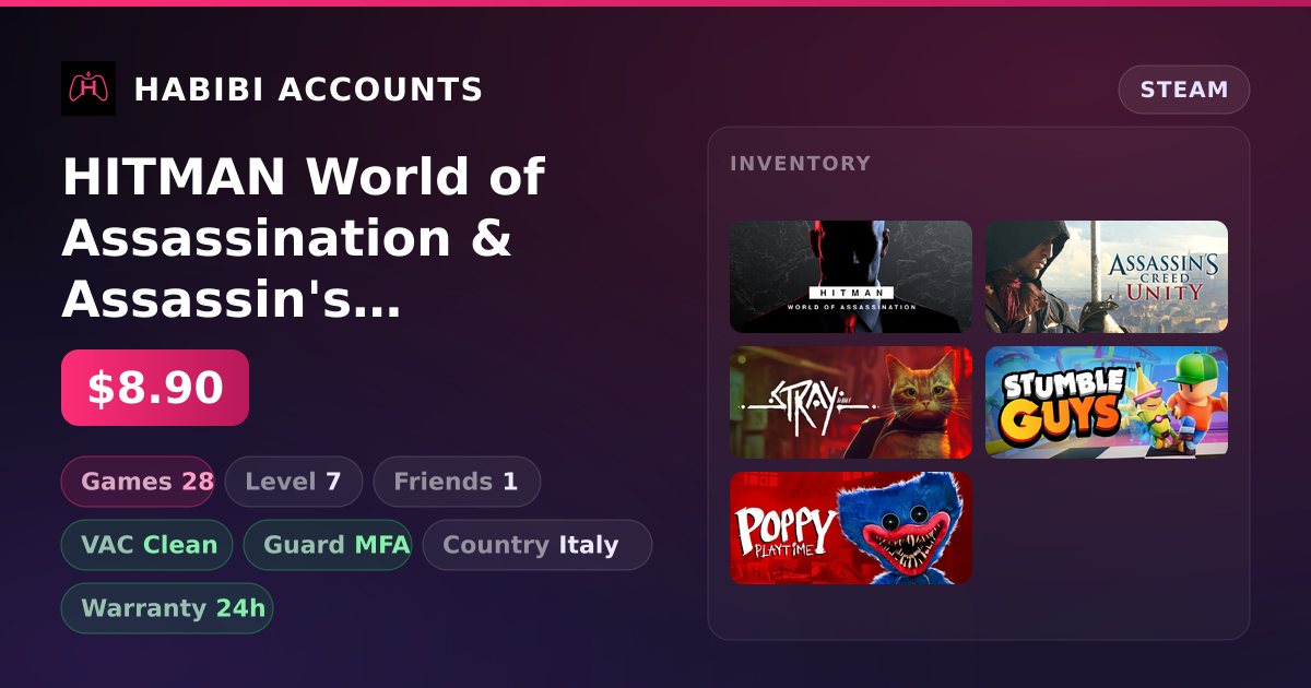 HITMAN World of Assassination & Assassin's Creed Unity | 28 Games | Clean — HabibiAccounts