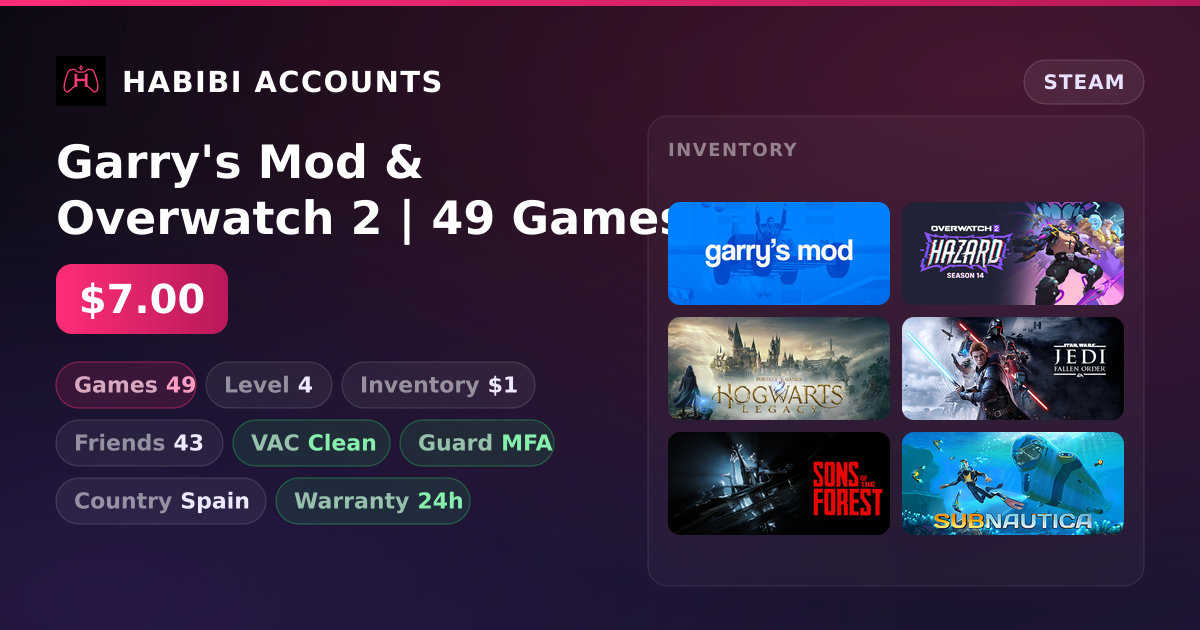 Garry's Mod & Overwatch 2 | 49 Games | Clean — HabibiAccounts