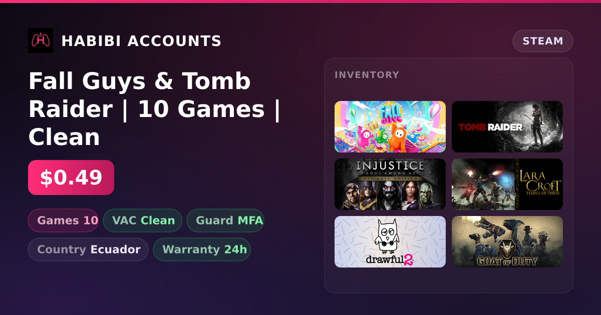 Fall Guys & Tomb Raider | 10 Games | Clean — HabibiAccounts