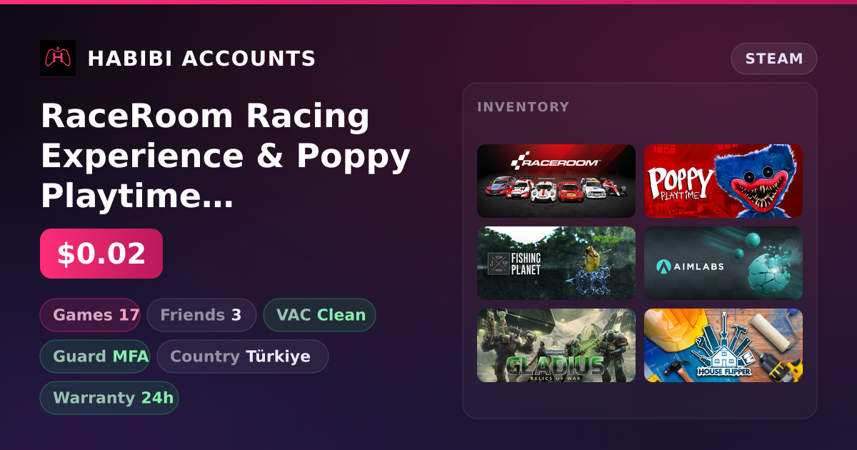 RaceRoom Racing Experience & Poppy Playtime | 17 Games | Clean — HabibiAccounts