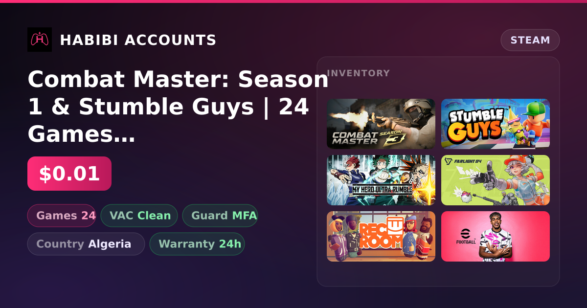 Combat Master: Season 1 & Stumble Guys | 24 Games | Clean — HabibiAccounts