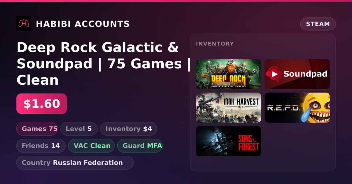 Deep Rock Galactic & Soundpad | 75 Games | Clean — HabibiAccounts