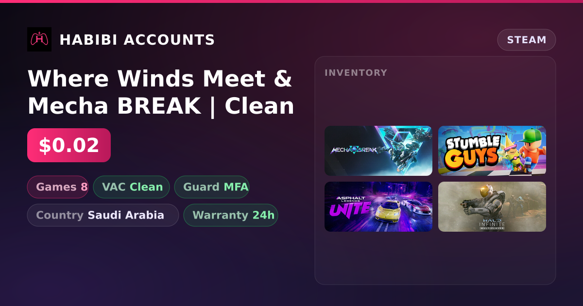 Where Winds Meet & Mecha BREAK | Clean — HabibiAccounts