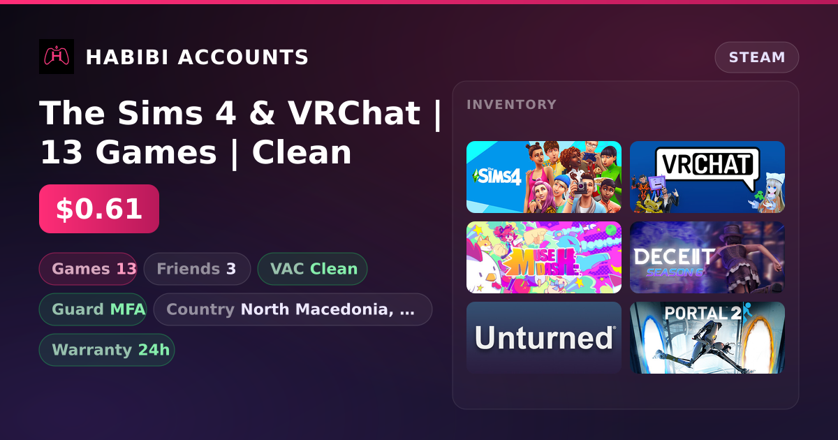 The Sims 4 & VRChat | 13 Games | Clean — HabibiAccounts