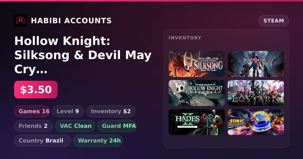 Hollow Knight: Silksong & Devil May Cry 5 | 16 Games | Clean — HabibiAccounts