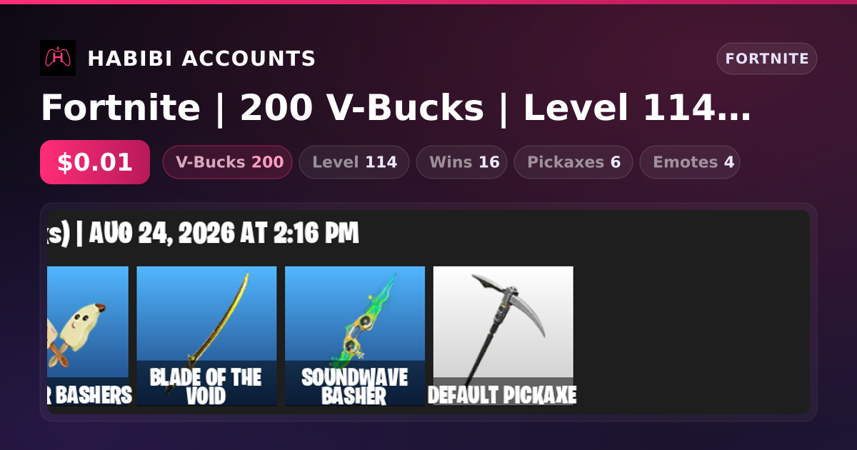 Fortnite | 200 V-Bucks | Level 114 | 16 Wins — HabibiAccounts
