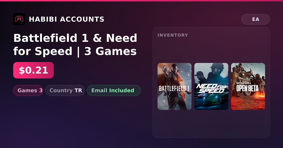 Battlefield 1 & Need for Speed | 3 Games — HabibiAccounts