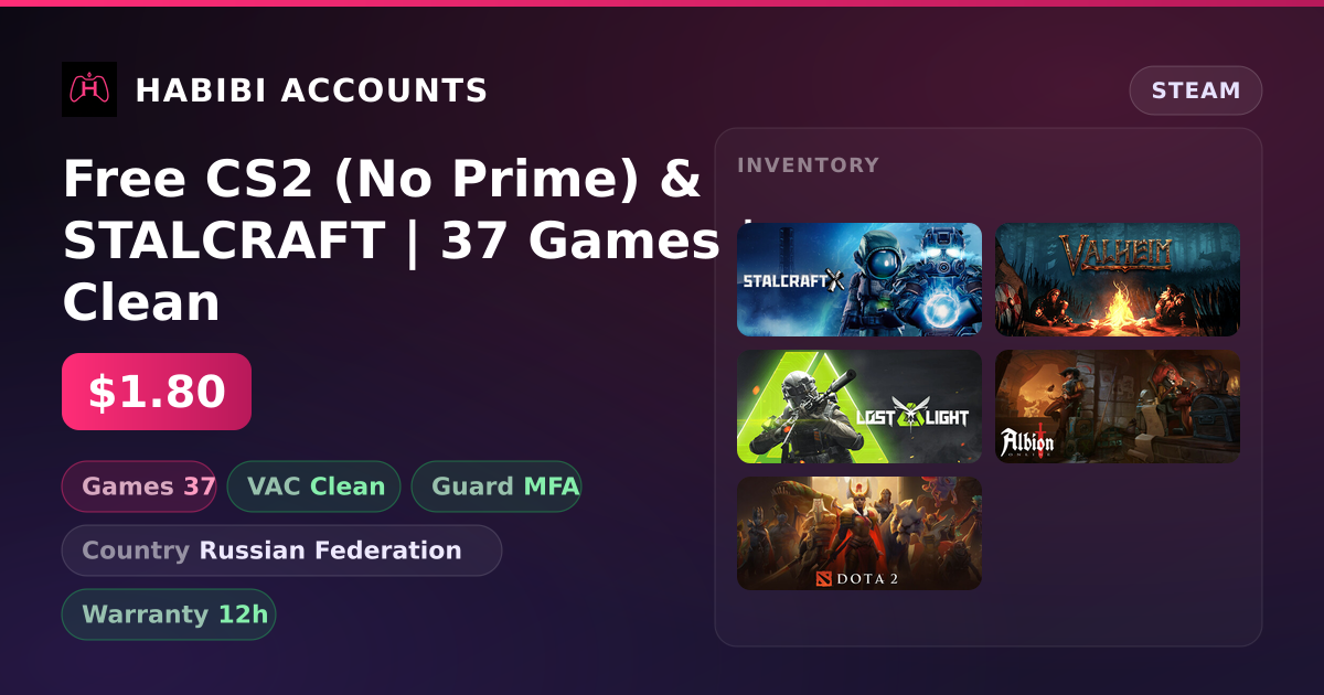 Free CS2 (No Prime) & STALCRAFT | 37 Games | Clean — HabibiAccounts