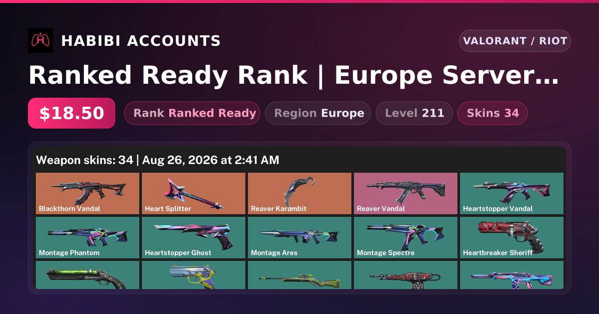 Ranked Ready Rank | Europe Server | 34 Skins | 2 Knives | Level 211 — HabibiAccounts