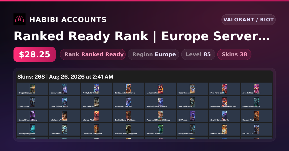 Ranked Ready Rank | Europe Server | 38 Skins | 3 Knives | Level 85 — HabibiAccounts