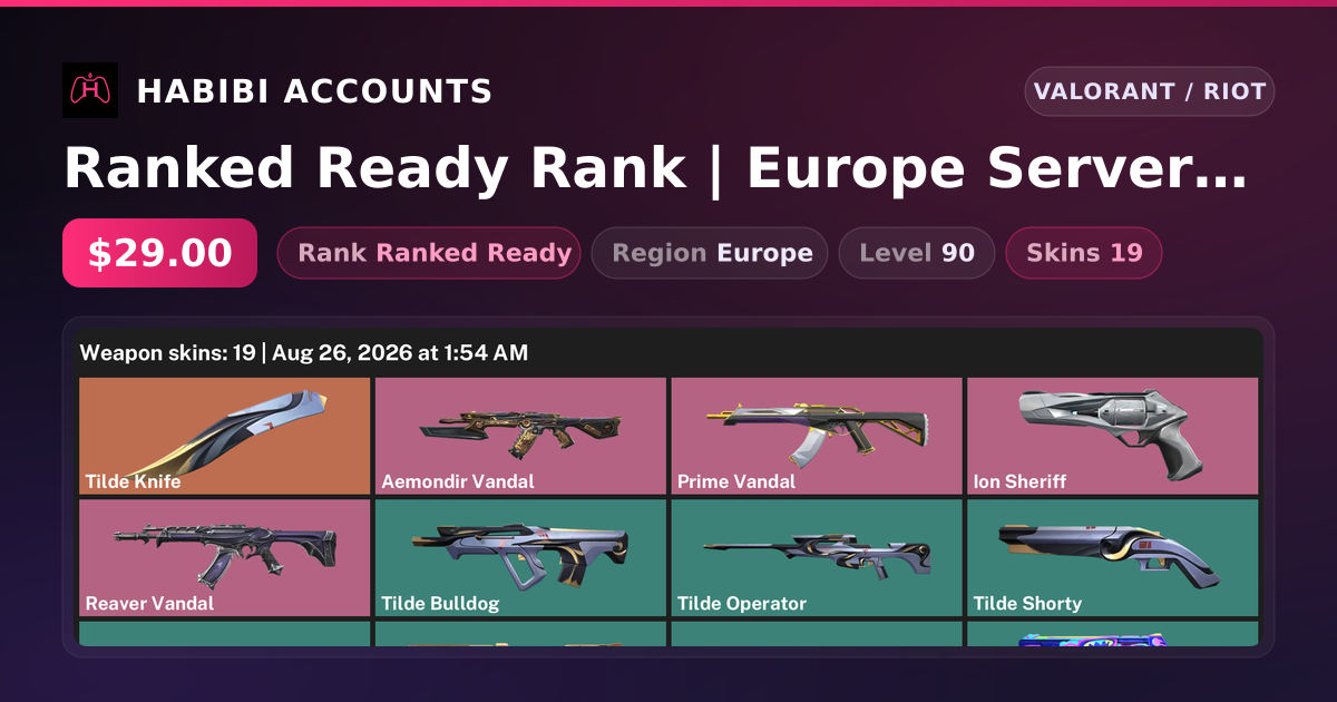 Ranked Ready Rank | Europe Server | 19 Skins | 1 Knives | Level 90 — HabibiAccounts