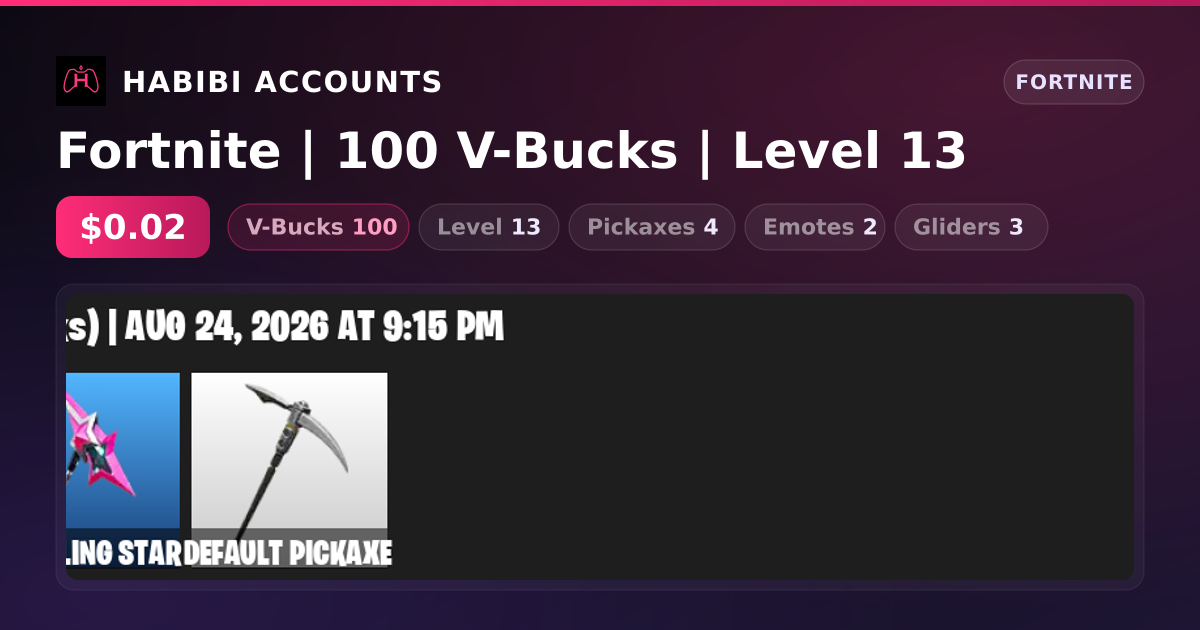 Fortnite | 100 V-Bucks | Level 13 — HabibiAccounts