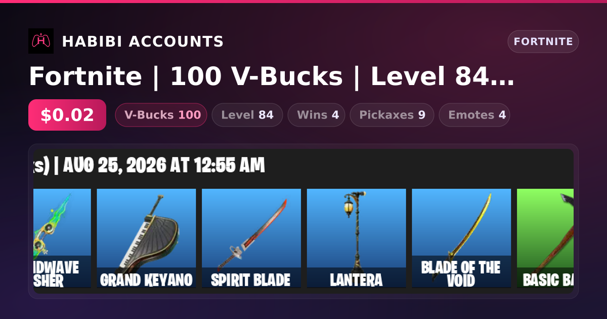 Fortnite | 100 V-Bucks | Level 84 | 4 Wins — HabibiAccounts