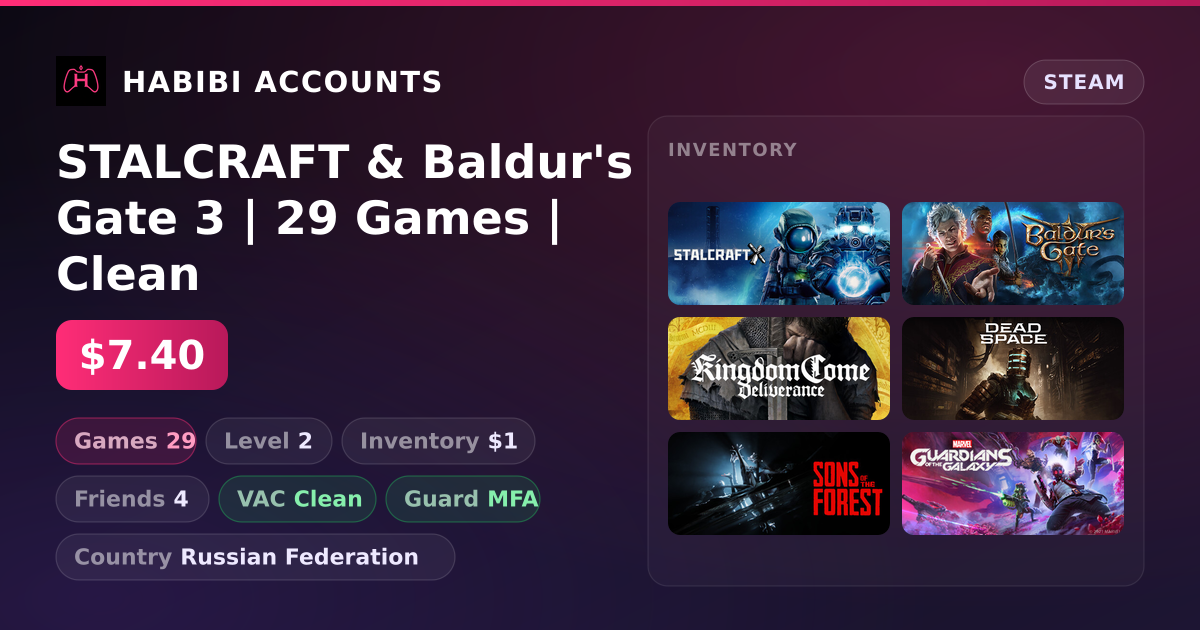 STALCRAFT & Baldur's Gate 3 | 29 Games | Clean — HabibiAccounts