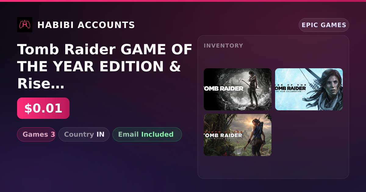 Tomb Raider GAME OF THE YEAR EDITION & Rise of the Tomb Raider: 20 Year Celebration | 3 Games — HabibiAccounts