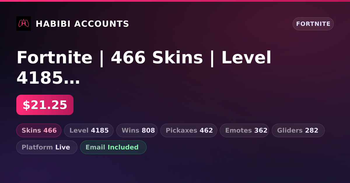 Fortnite | 466 Skins | Level 4185 | 808 Wins — HabibiAccounts