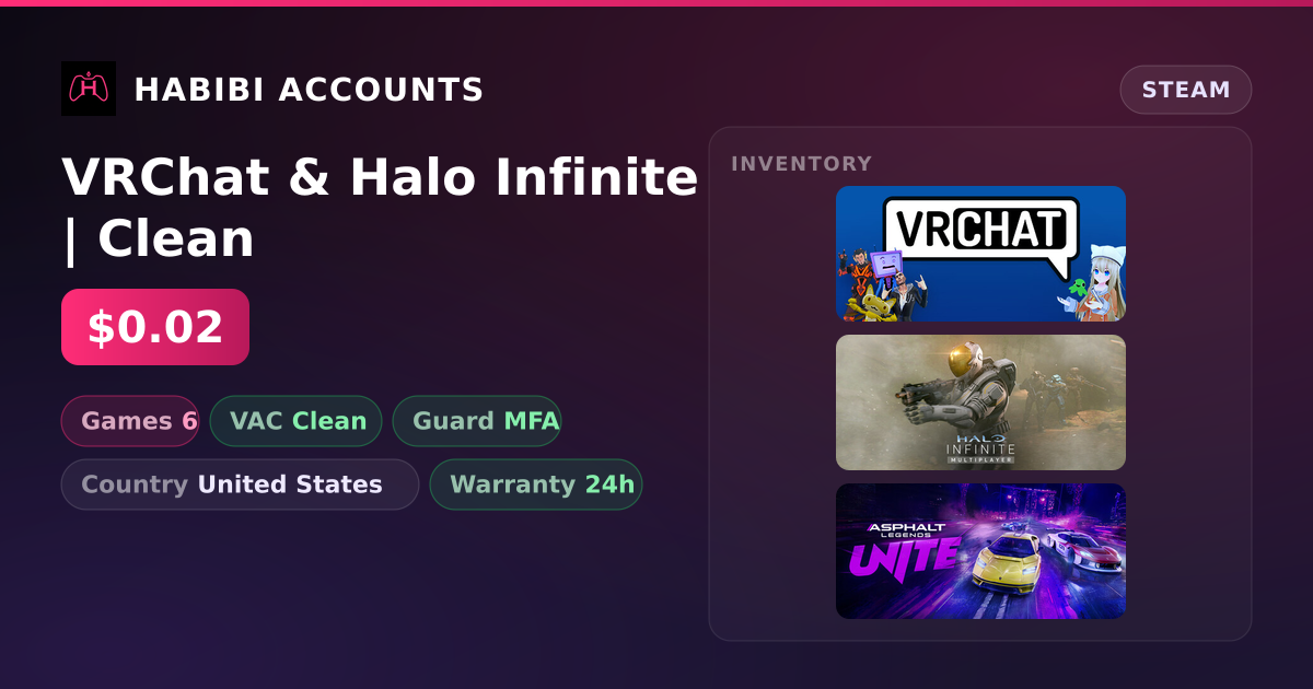 VRChat & Halo Infinite | Clean — HabibiAccounts