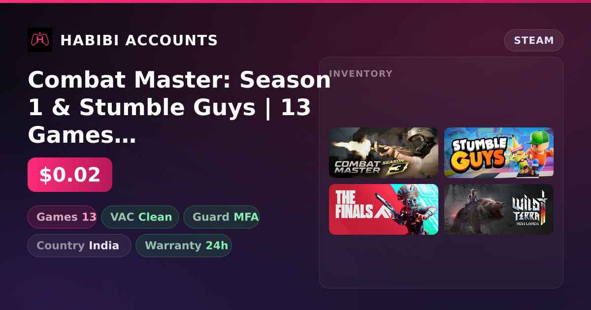 Combat Master: Season 1 & Stumble Guys | 13 Games | Clean — HabibiAccounts