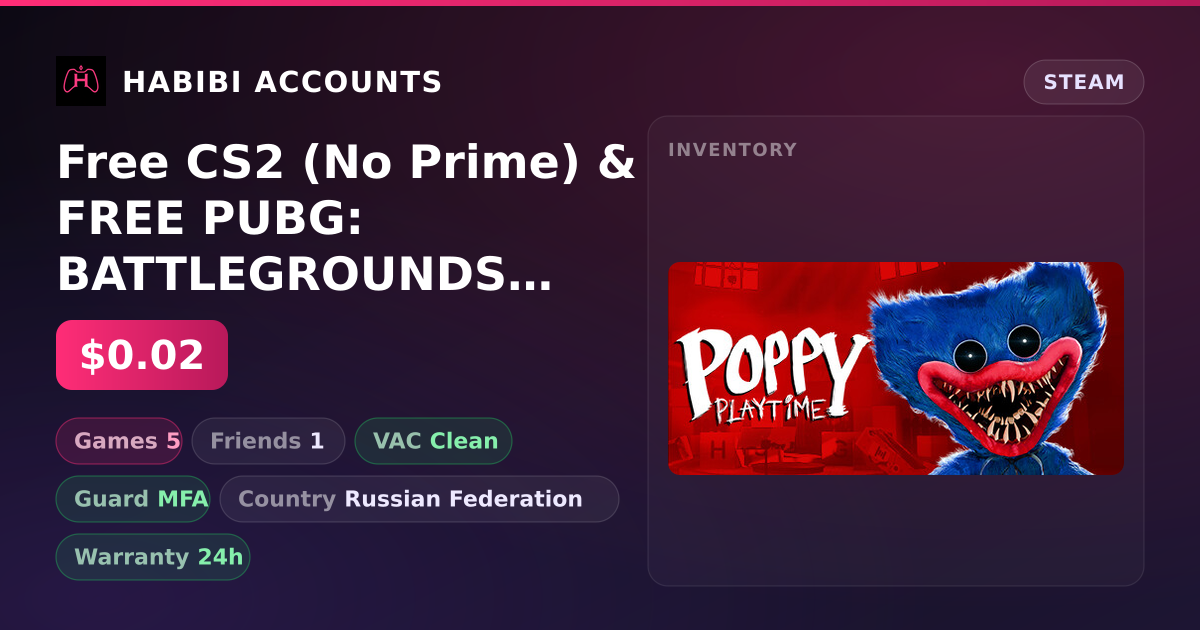 Free CS2 (No Prime) & FREE PUBG: BATTLEGROUNDS | Clean — HabibiAccounts