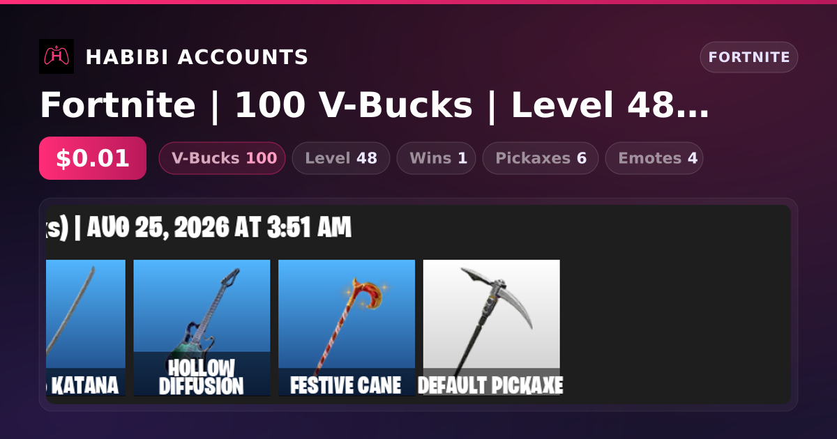 Fortnite | 100 V-Bucks | Level 48 | 1 Wins — HabibiAccounts
