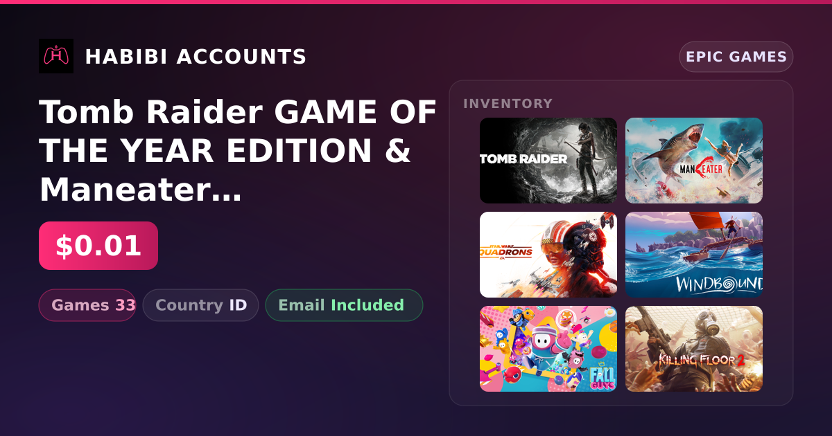 Tomb Raider GAME OF THE YEAR EDITION & Maneater | 33 Games — HabibiAccounts