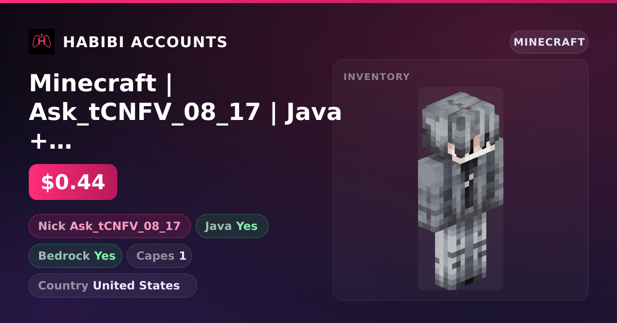 Minecraft | Ask_tCNFV_08_17 | Java + Bedrock | 1 Capes — HabibiAccounts