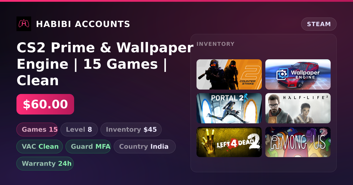 CS2 Prime & Wallpaper Engine | 15 Games | Clean