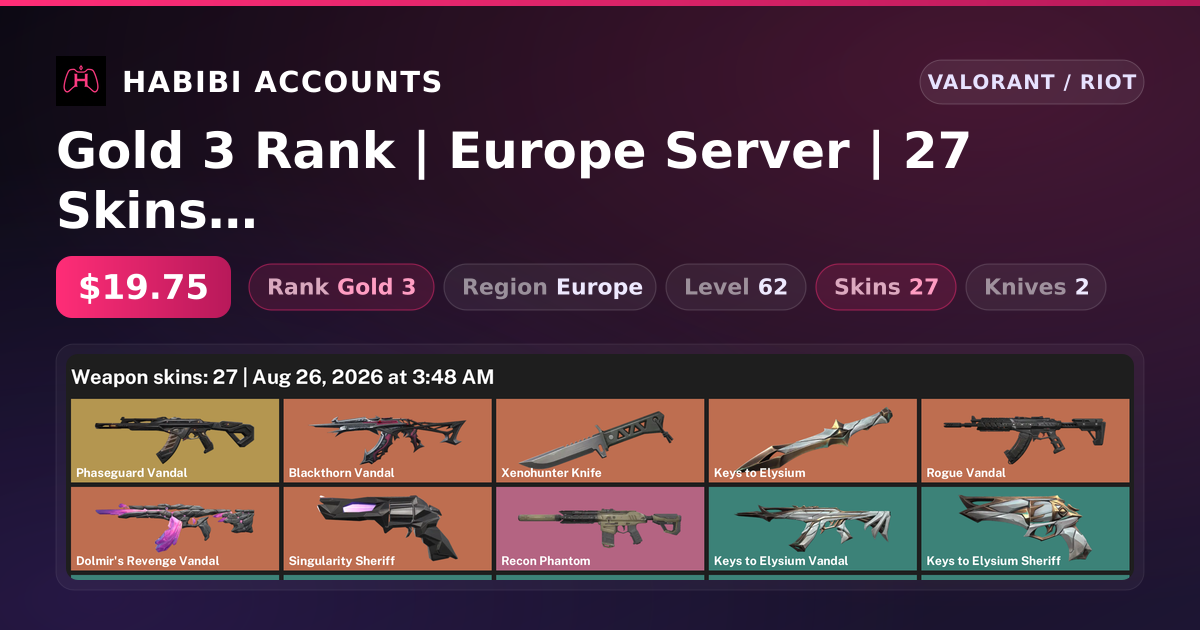 Gold 3 Rank | Europe Server | 27 Skins | 2 Knives | Level 62 — HabibiAccounts