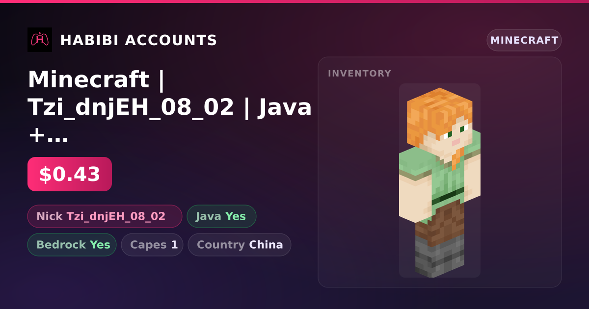 Minecraft | Tzi_dnjEH_08_02 | Java + Bedrock | 1 Capes — HabibiAccounts