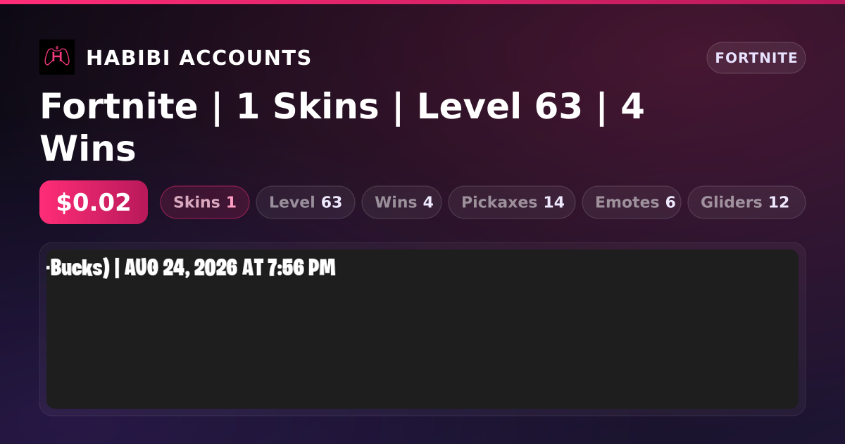 Fortnite | 1 Skins | Level 63 | 4 Wins — HabibiAccounts