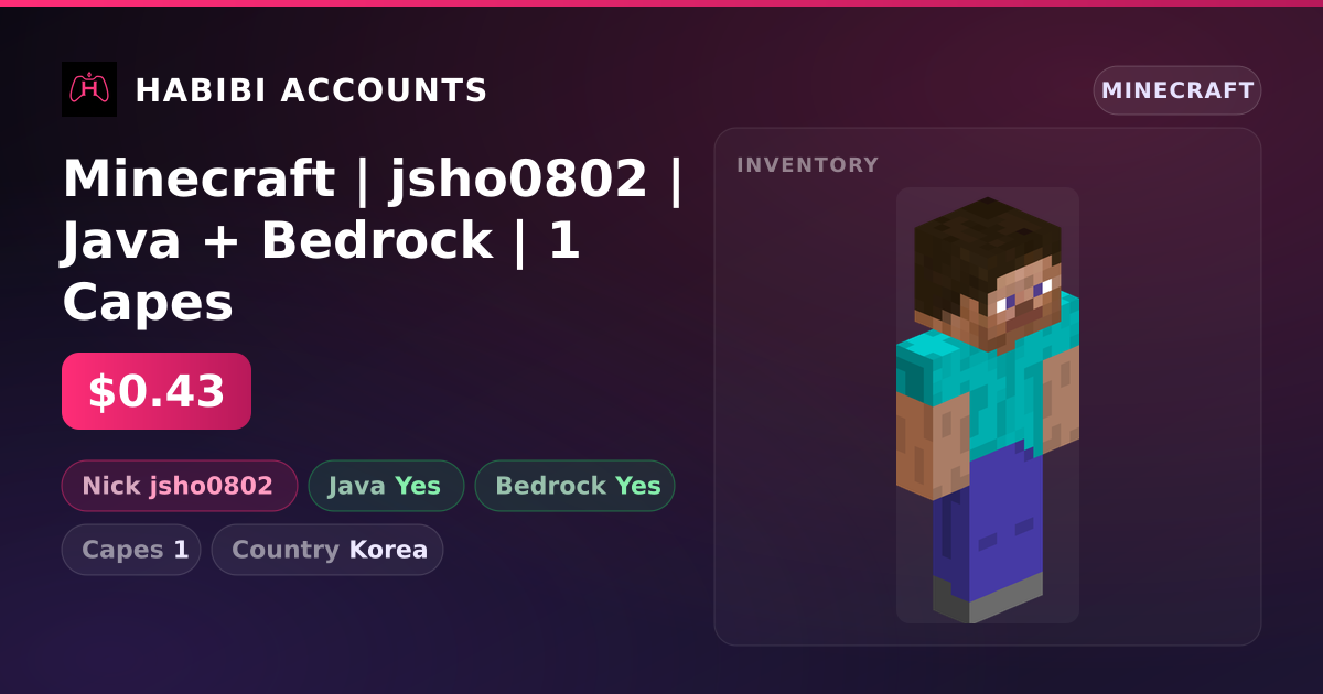 Minecraft | jsho0802 | Java + Bedrock | 1 Capes — HabibiAccounts
