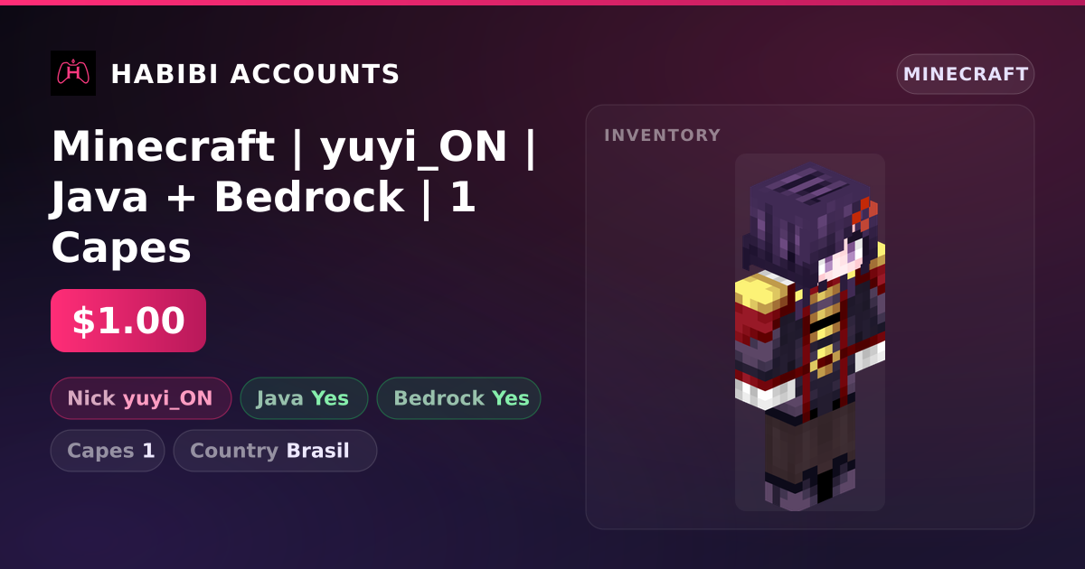 Minecraft | yuyi_ON | Java + Bedrock | 1 Capes — HabibiAccounts
