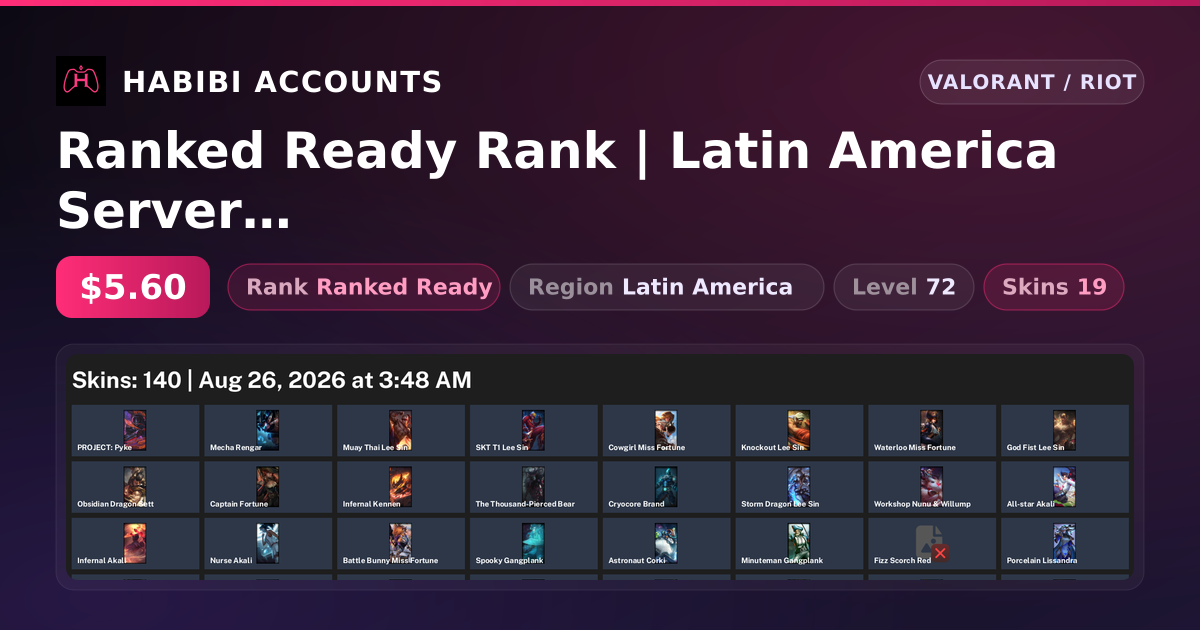 Ranked Ready Rank | Latin America Server | 19 Skins | 1 Knives | Level 72 — HabibiAccounts