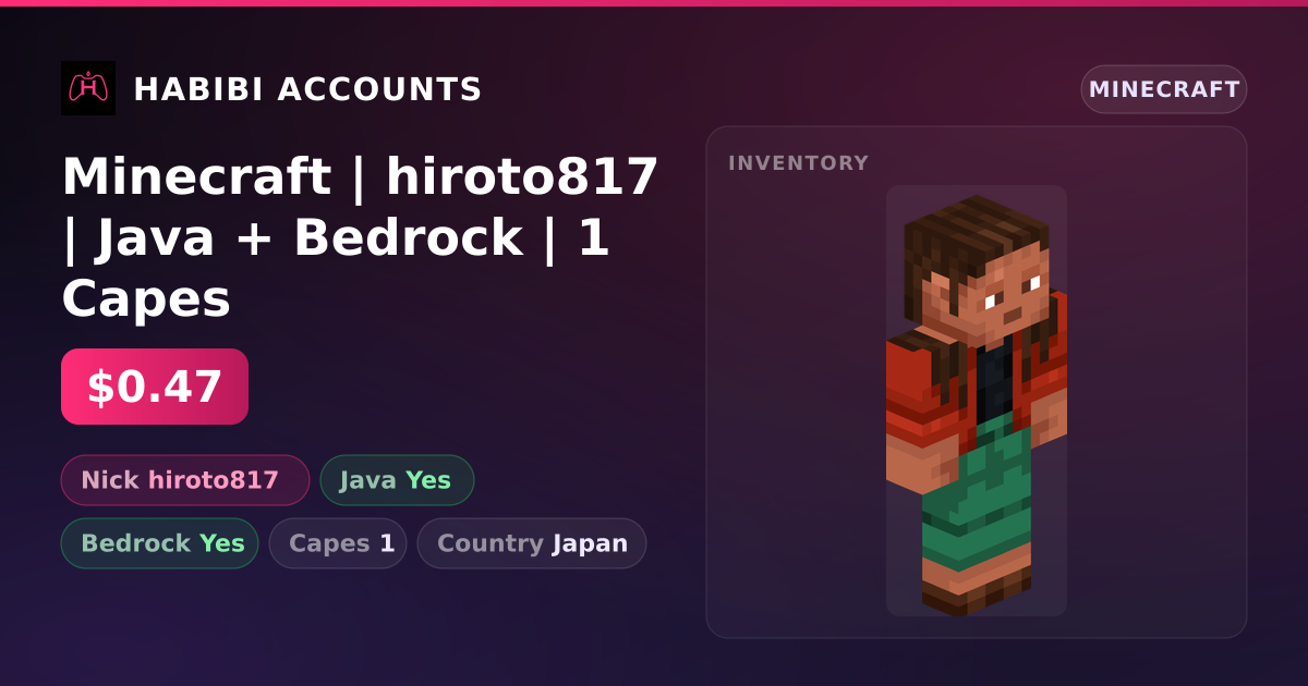 Minecraft | hiroto817 | Java + Bedrock | 1 Capes — HabibiAccounts