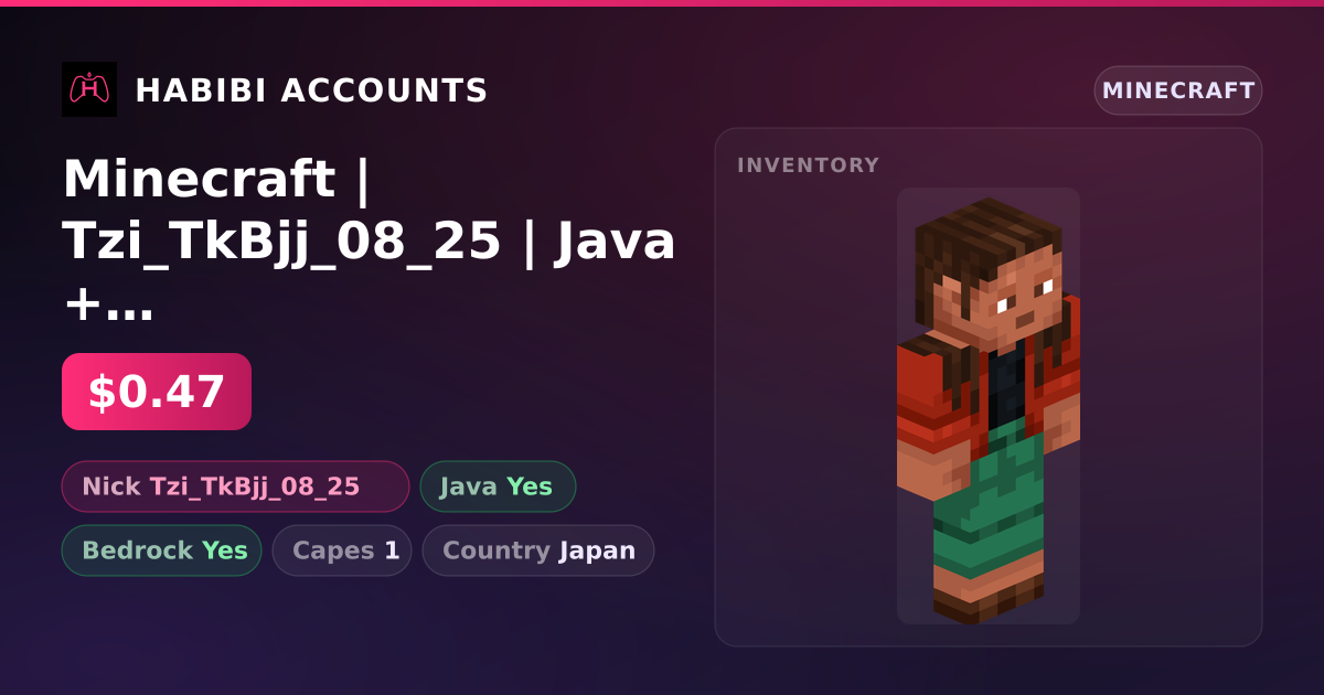 Minecraft | Tzi_TkBjj_08_25 | Java + Bedrock | 1 Capes — HabibiAccounts