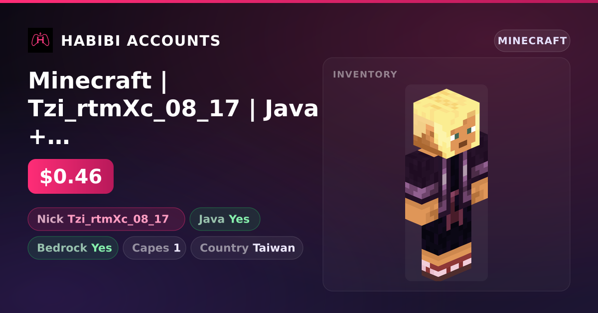 Minecraft | Tzi_rtmXc_08_17 | Java + Bedrock | 1 Capes — HabibiAccounts