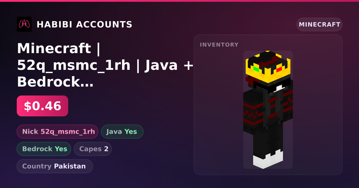 Minecraft | 52q_msmc_1rh | Java + Bedrock | 2 Capes — HabibiAccounts