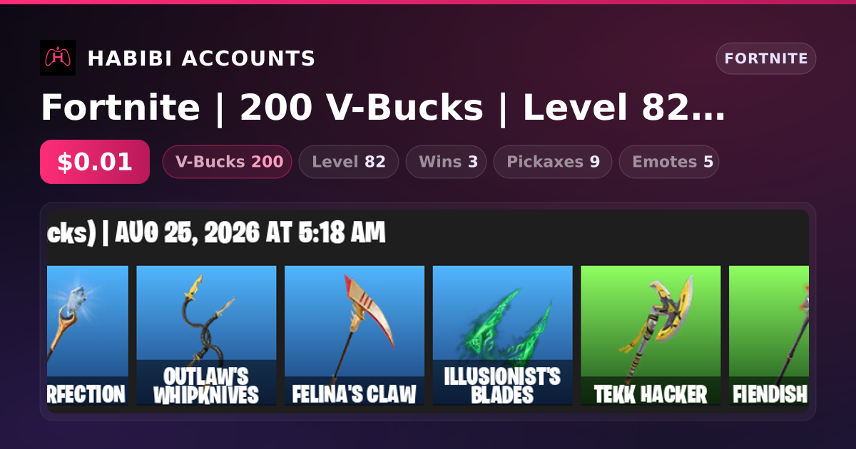 Fortnite | 200 V-Bucks | Level 82 | 3 Wins — HabibiAccounts