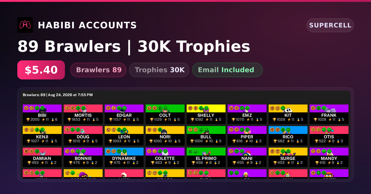 89 Brawlers | 30K Trophies — HabibiAccounts