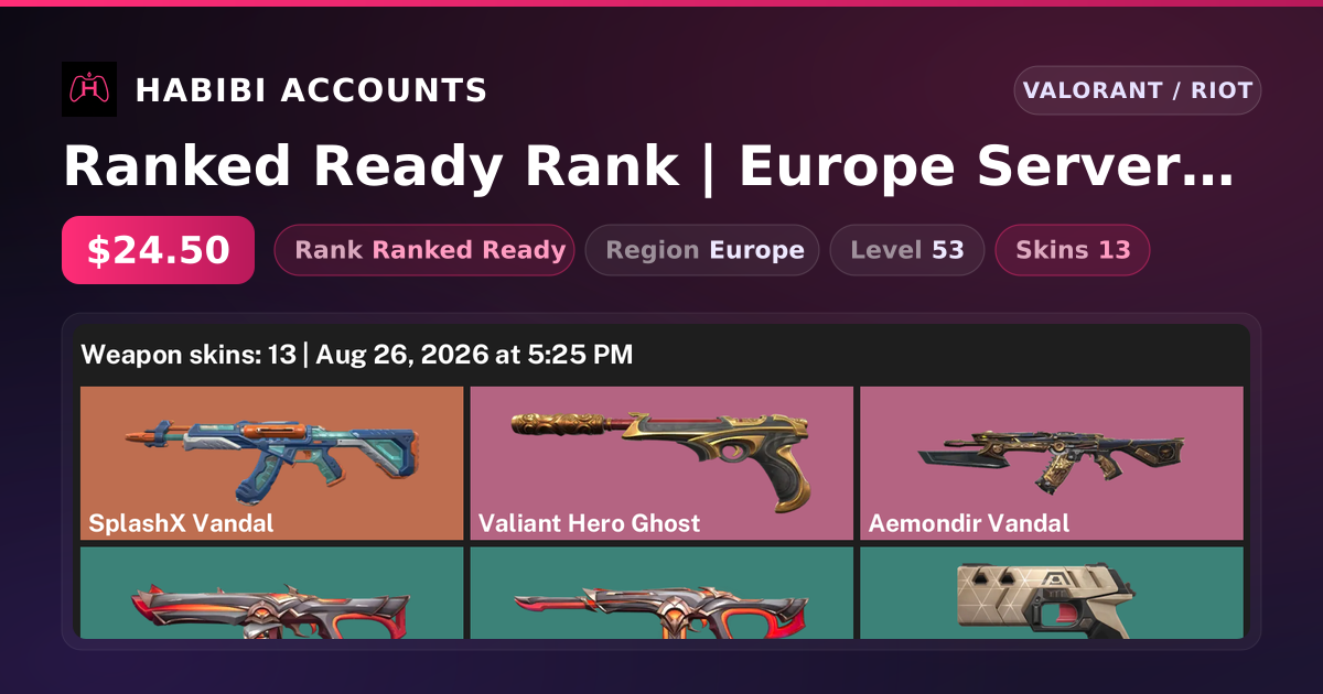 Ranked Ready Rank | Europe Server | 13 Skins | Level 53 — HabibiAccounts