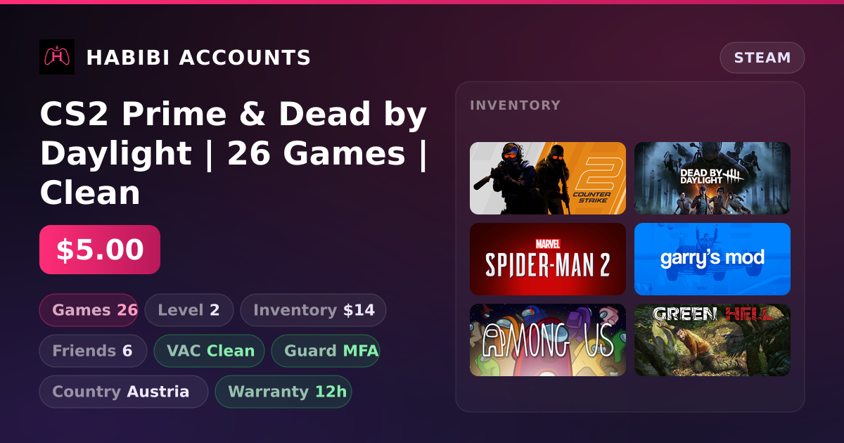 CS2 Prime & Dead by Daylight | 26 Games | Clean — HabibiAccounts