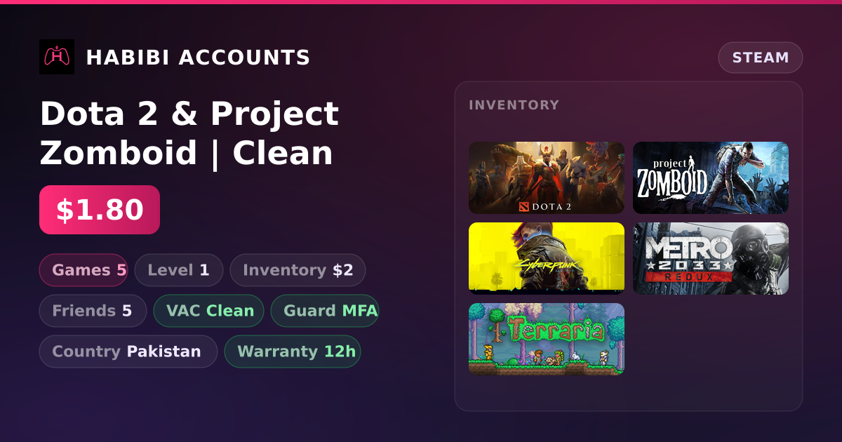 Dota 2 & Project Zomboid | Clean — HabibiAccounts