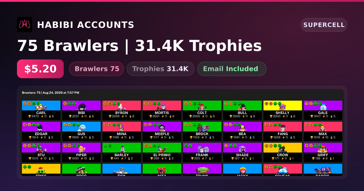 75 Brawlers | 31.4K Trophies — HabibiAccounts