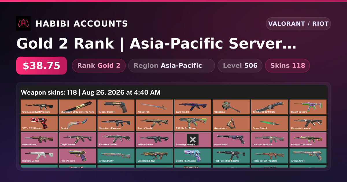 Gold 2 Rank | Asia-Pacific Server | 118 Skins | 7 Knives | Level 506 — HabibiAccounts