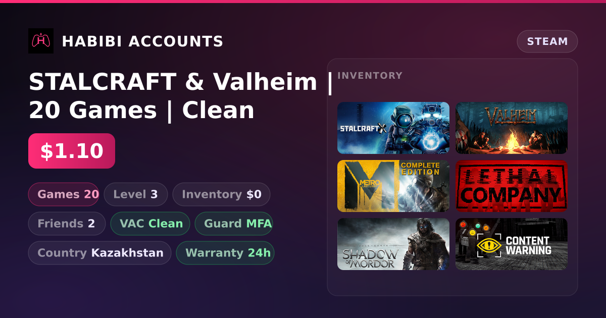 STALCRAFT & Valheim | 20 Games | Clean — HabibiAccounts