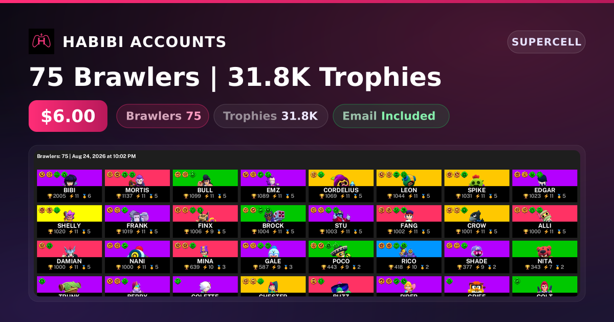75 Brawlers | 31.8K Trophies — HabibiAccounts
